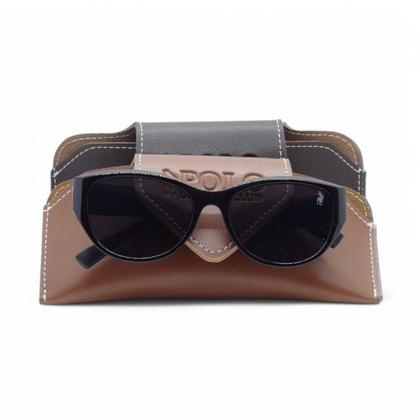 Imagem de Óculos de Sol PLC com design Clássico Gateado com Proteção UV400  Kit contém  Case Couro ECO