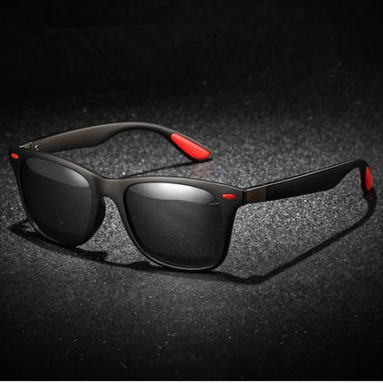 Imagem de Oculos De Sol Polarizado Quadrado Masculino Preto Vermelho Uv 400nm Vintage Retro S1