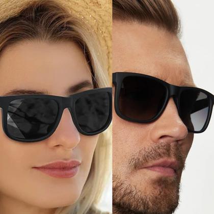 Imagem de Óculos De Sol Quadrado Masculino Feminino Proteção UV400 Polarizado Todo Preto Com Kit Acessórios