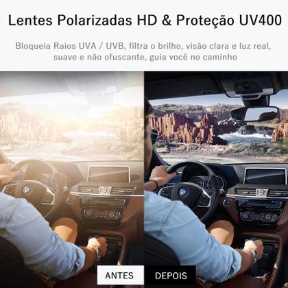 Imagem de Óculos De Sol Quadrado Masculino Feminino Proteção UV400 Polarizado Todo Preto Com Kit Acessórios