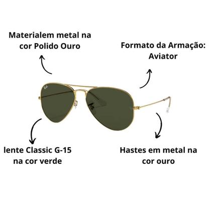 Imagem de Oculos de sol ray-ban aviator 0rb3025l l0205 58 - Ray Ban