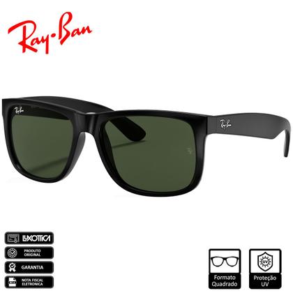 Imagem de Óculos de Sol Ray-Ban Original Justin Classic Armação Preto Fosco Lentes Verde Clássica G-15 - RB4165L 622/71 55-16