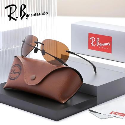 Imagem de Óculos De Sol Vintage RBsunny Pilot Polarizados Sem Armação Anti-UV400 Grande Armação Estilo Aviador