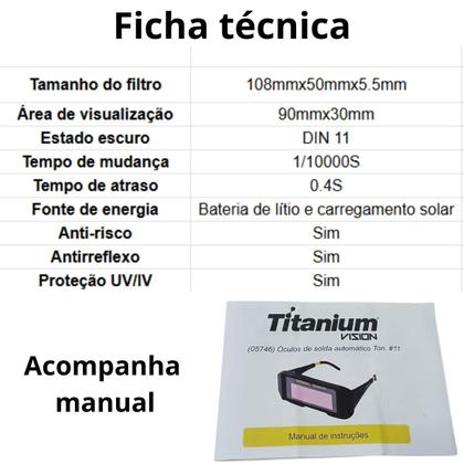 Imagem de Oculos De Solda Automático Proteção Uv Escuro DIN 11 Visão Máscara De Segurança Para Soldador