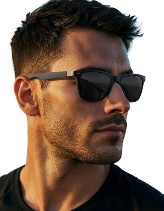 Imagem de Oculos Escuro Quadrado Polarizado Masculino Preto Vermelho Uv 400nm Vintage Retro S1