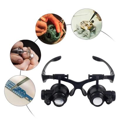 Imagem de Oculos lupa cabeca 20x profissional luz dupla lente de aumento pala reparo joias eletronica estetica relogios