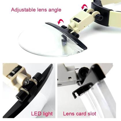 Imagem de Oculos lupa de caba maos livre multiuso estetica lash design reparo joias relogio ouvires luz led profissional