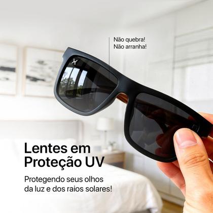 Imagem de oculos masculino casual madeira premium protecao uv + case surf quadrado bege social marrom uv400 presente estiloso