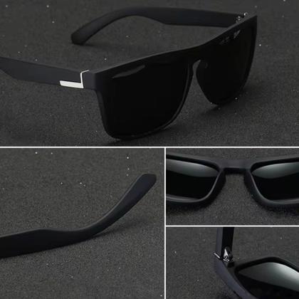 Imagem de Óculos Masculino De Sol Polarizado Preto Quadrado Moderno De Luxo Com Proteção UV400