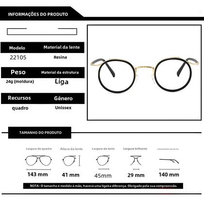 Imagem de Óculos Redondos Retrô Ultraleves - Anti Luz Azul - Armação de Liga de Aço Inoxidável Unissex