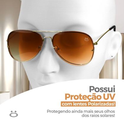 Imagem de Oculos Sol Feminino Aviador Aço Inoxidavel Marrom + Case moda masculina presente lente marrom orginal armação dourada