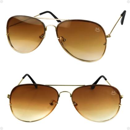Imagem de Oculos Sol Feminino Aviador Aço Inoxidavel Marrom + Case moda masculina presente lente marrom orginal armação dourada