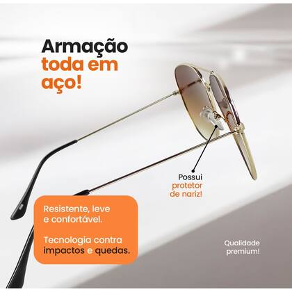 Imagem de oculos sol feminino aviador ouro banhado inox + case casual social armação dourada presente qualidade premium original