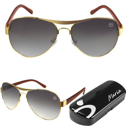 Imagem de oculos sol feminino banhado ouro aviador aço inox + case presente armação dourada casual original