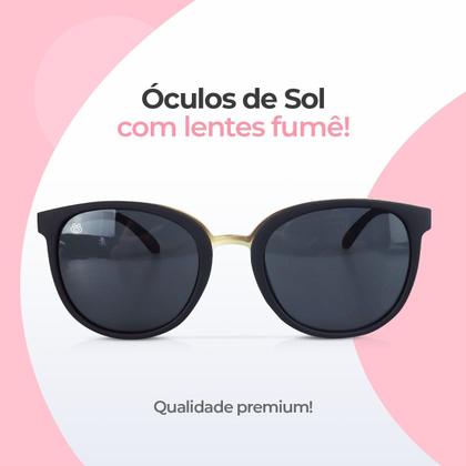 Imagem de Oculos Sol Feminino Emborrachado Proteção UV Redondo + Case preto original estiloso moda qualidade premium casual