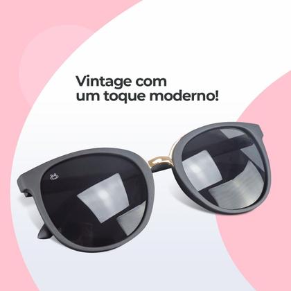 Imagem de Oculos Sol Feminino Emborrachado Proteção UV Redondo + Case preto original estiloso moda qualidade premium casual