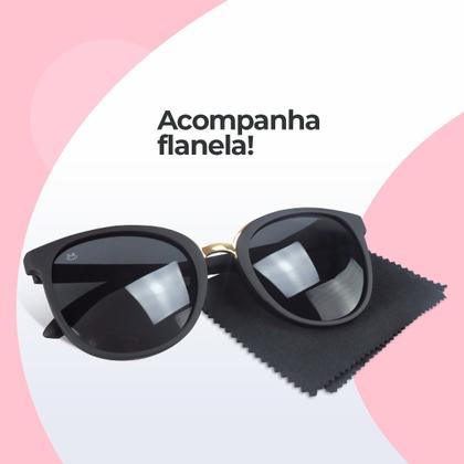 Imagem de Oculos Sol Feminino Emborrachado Proteção UV Redondo + Case preto original estiloso moda qualidade premium casual