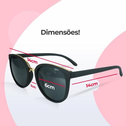 Imagem de Oculos Sol Feminino Emborrachado Proteção UV Redondo + Case preto original estiloso moda qualidade premium casual