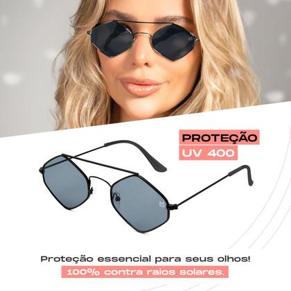 Imagem de oculos sol feminino losango marrom metal proteção uv + case maria banhado verão qualidade premium