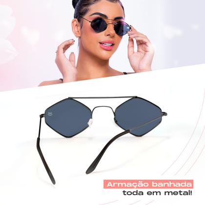 Imagem de oculos sol feminino losango proteção uv aço metal case verão banhado presente casual hype praia moda qualidade premium