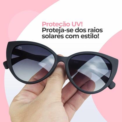 Imagem de Oculos Sol Feminino Preto Proteção Uv + Case Estiloso