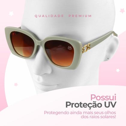 Imagem de oculos sol feminino social praia vintage proteção uv + case original lentes marrom verão luxo bege