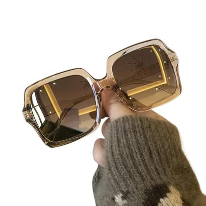 Imagem de Óculos Sol Feminino Vinkin Classico Vintage Quadrado Uv 400 Champanhe Marrom-claro