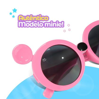 Imagem de oculos sol infantil rosa minnie protecao uv + case verão acetato qualidade premium presente praia