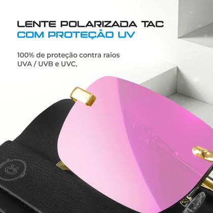 Imagem de Óculos Sol Mafia personalize hype jaguar trap trape yakuza + case lente rosa metal luxo banhado onça qualidade premium