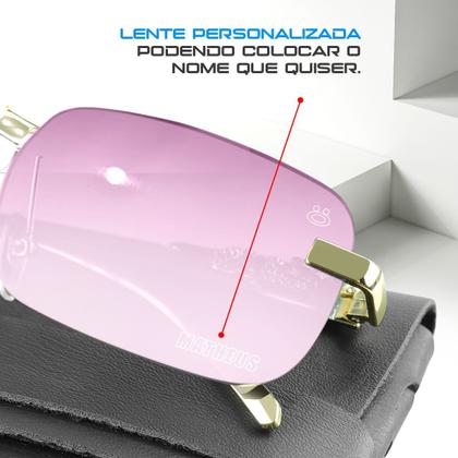 Imagem de Óculos Sol Mafia personalize hype jaguar trap trape yakuza + case lente rosa metal luxo banhado onça qualidade premium