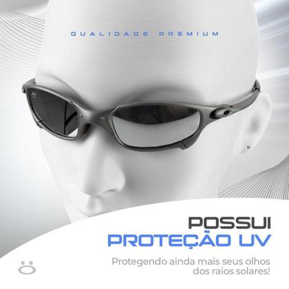 Imagem de Oculos Sol Masculino Proteção Uv Lupa Cinza Metal + Case