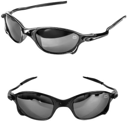 Imagem de oculos sol masculino proteção uv praia preto lupa + case moda casual presente armação preta lente azul espelhada