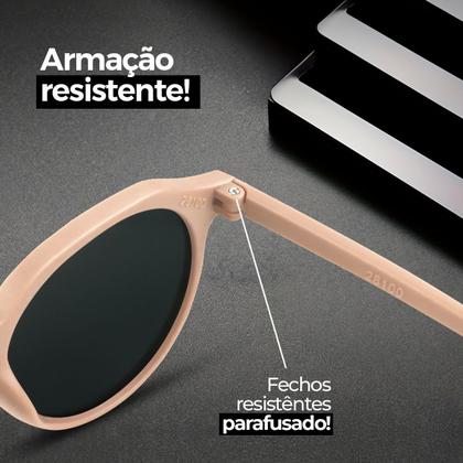 Imagem de oculos sol masculino vintage proteção verão uv casual + case estiloso casual lentes pretas qualidade premium bege social