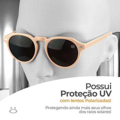 Imagem de oculos sol masculino vintage proteção verão uv casual + case estiloso casual lentes pretas qualidade premium bege social