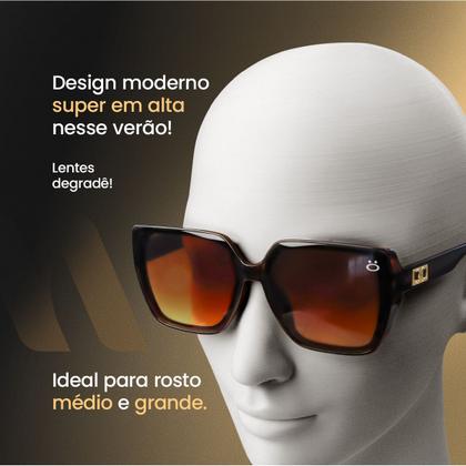 Imagem de Oculos Sol Polarizado Feminino UV400 Quadrado Marrom Premium + Case Original Presente Tendencia Mulher