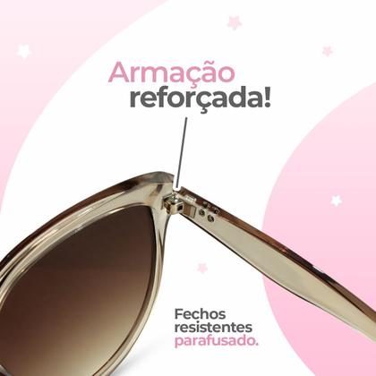 Imagem de oculos sol praia feminino vintage proteção uv social + case original transparente marrom delicado