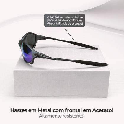 Imagem de oculos sol preto azul lupa praia metal proteção uv + case aste metal presente qualidade premium