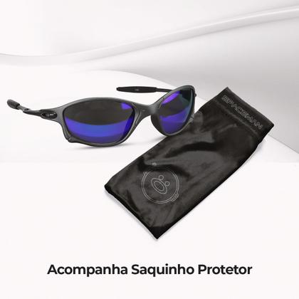 Imagem de oculos sol preto lupa azul metal proteção uv praia + case esportivo personalizavel original casual