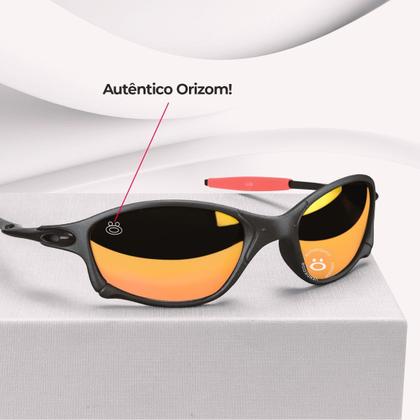 Imagem de oculos sol preto lupa metal praia proteção uv + laranja case lente espelhada estiloso praia verão