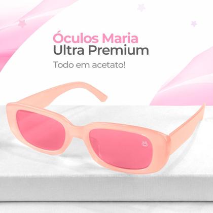 Imagem de oculos sol proteção uv social praia vintage feminino + case presente retangular rosa transparente