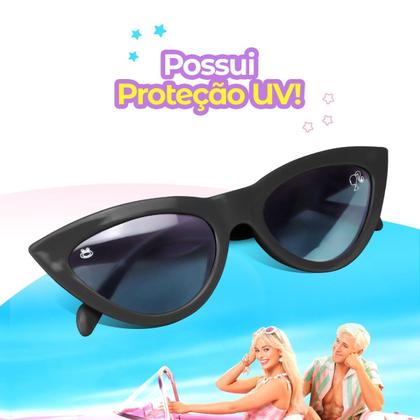 Imagem de Oculos Sol Vintage Barbie Criança Infantil Gatinho + Case qualidade premium preto acetato presente