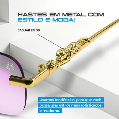Imagem de Óculos Sol Yakuza Trape Personalize Mafia Jaguar Hype + Case luxo lente rosa estiloso qualidade premium moda metal verão