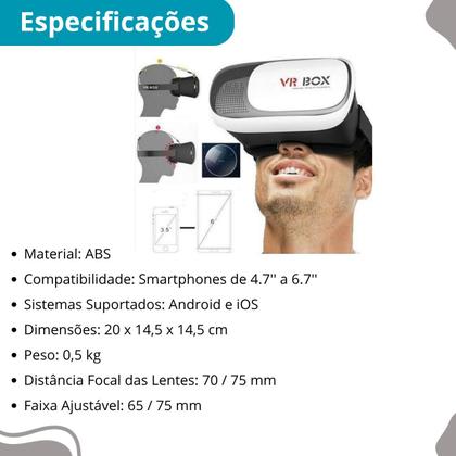 Imagem de Óculos VR Box 2.0 Realidade Virtual 3D para Celular com Controle Inclusivo