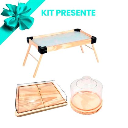 Imagem de OFERTA KIT 2pçs Porta Frios MÉDIO 21X16,5CM, Boleira de Madeira NATURAL Cozinha, Café, Bolos, Mesa posta