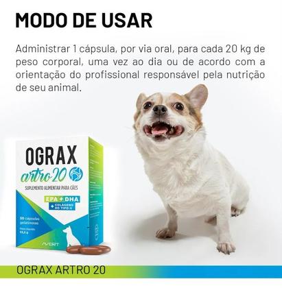 Imagem de Ograx Artro 20 Colágeno Cães e Gatos Avert 30cps