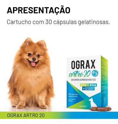 Imagem de Ograx Artro 20 Colágeno Cães e Gatos Avert 30cps