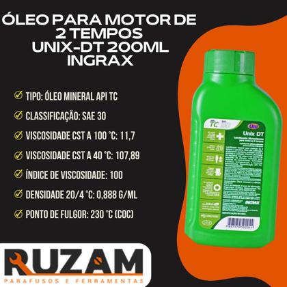 Imagem de Óleo 2 Tempos Unix DT Ingrax 200ml Para Roçadeira e Motor a Gasolina Lubrificante para Motores 2T