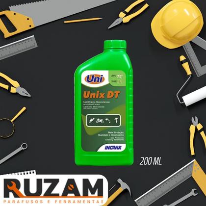 Imagem de Óleo 2 Tempos Unix DT Ingrax 200ml Para Roçadeira e Motor a Gasolina Lubrificante para Motores 2T