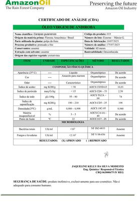 Imagem de Óleo De Andiroba 100% Puro 500ml - Certificado