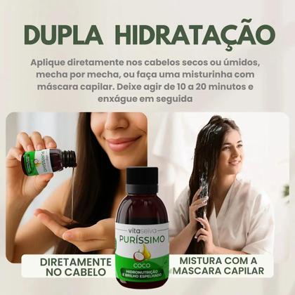 Imagem de Oleo de Coco Oleo Para Cabelo Umectação Capilar Coco Purissimo 60ml Kit 3